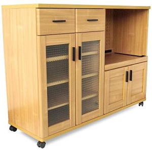 moca company Roundear キッチンカウンター 幅120 レンジラック ロータイプ コンセント付き 食器棚 ナチュラル 木目調