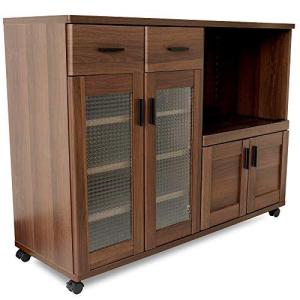 moca company Roundear キッチンカウンター 幅120 レンジボード キャスター付き 食器棚 ロータイプ ブラウン 木目調