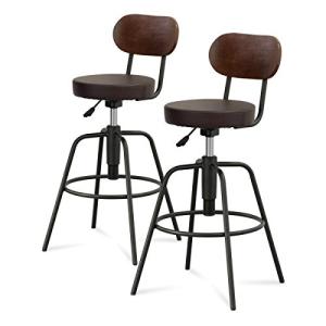 ottostyle.jp アンティーク風 背付きバースツール 2脚セット  カウンターチェア ガス圧昇降式 高さ調節 ウッド 背もたれ