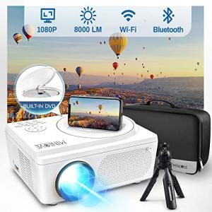 WiFi Bluetoothプロジェクター内蔵DVDプレーヤー MINLOVE 1080P対応ポータブルDVDプロジェクター 屋外用ミニビデオム