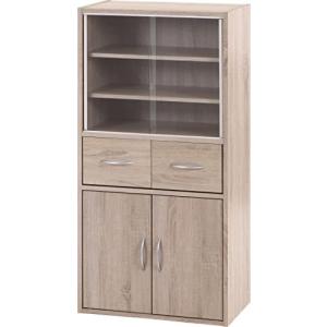 不二貿易 食器棚 キッチン収納 幅60×奥行35×高さ120cm ホワイトオーク 木目調 組み立て 70690