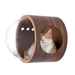 MYZOO 宇宙船 猫ハウス ペット用ベッド ドーム状 壁付け対応 床置き対応 お手入れ簡単 天然素材 [空気穴で季節問