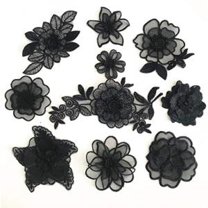 Sweetimes レース生地 刺繍花 縫製 DIY 服 工芸品の装飾 パッチ アップリケ モチーフ 10枚セットNo.16 (ブラック10枚セ
