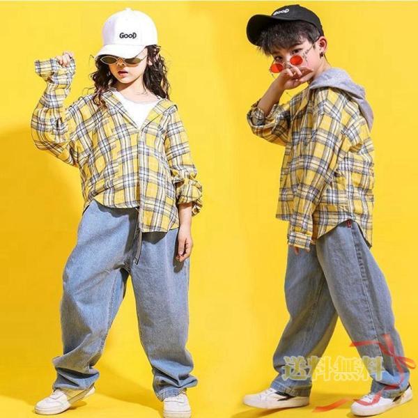 キッズダンス衣装  HIPHOP ヒップホップ チェック柄  男の子 女の子 セットアップ チェック...