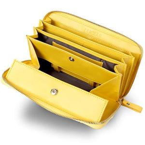 Morina 牛革 長財布 ラウンドファスナー ギャルソンウォレット 大きく開く 小銭入れ メンズ レディース (イエロー)