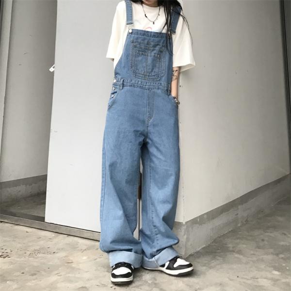 サロペット デニム メンズ レディース ボトムス 体型カバー ワイドシルエット ゆったり ロング丈 ...