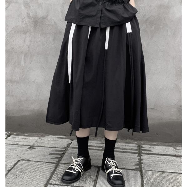 スカート ロングスカート 配色 レディース 切り替えデザイン フレア 個性 体型カバー ゆったり ウ...