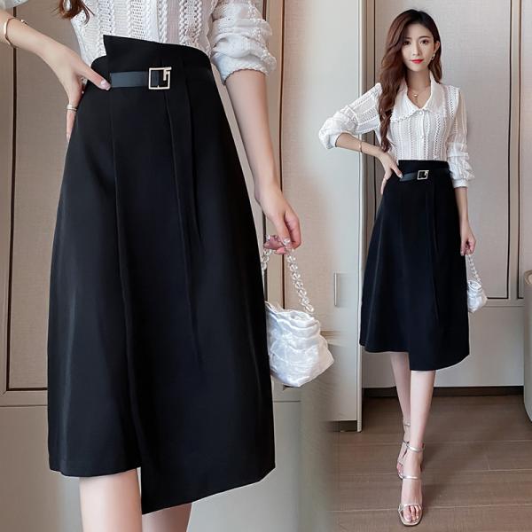 スカート レディース 不規則デザイン 膝丈 無地 体型カバー 通勤 Aライン ミドル丈 ゆったり 大...