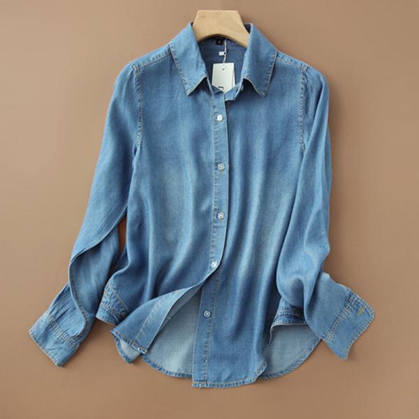 ダンガリーシャツ テンセル レディース デニムシャツ ソフトな肌触り 女性 長袖シャツ カジュアル ...