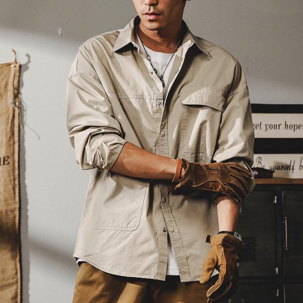 ライトジャケット メンズ 無地 アメカジ ミリタリー ワークシャツ カジュアルシャツ スナップボタン...