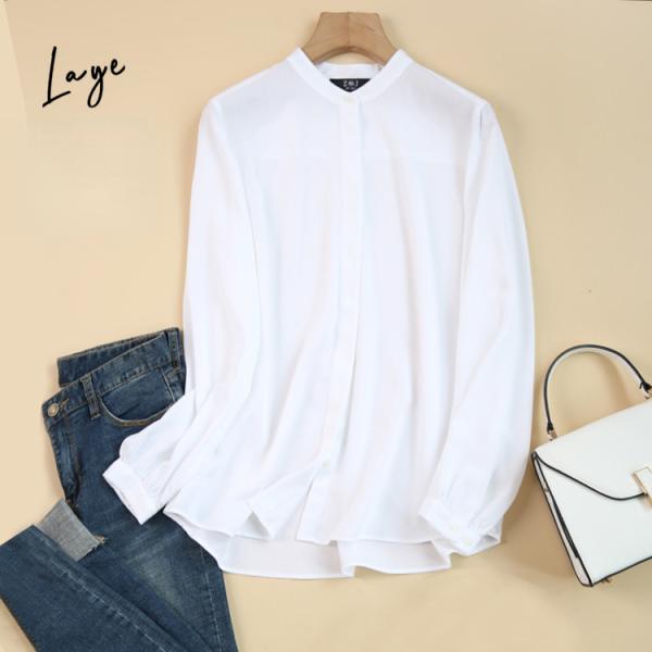 シャツ 白シャツ バンドカラー ビジネス対応 長袖シャツ シンプル 女性 隠し式ボタン スッキリ 黒...