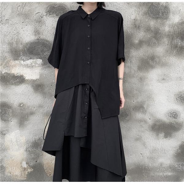 シャツ ブラウス レディース 五分袖 個性デザイン オリジナル 不規則 白 黒 ゆったり 体型カバー...