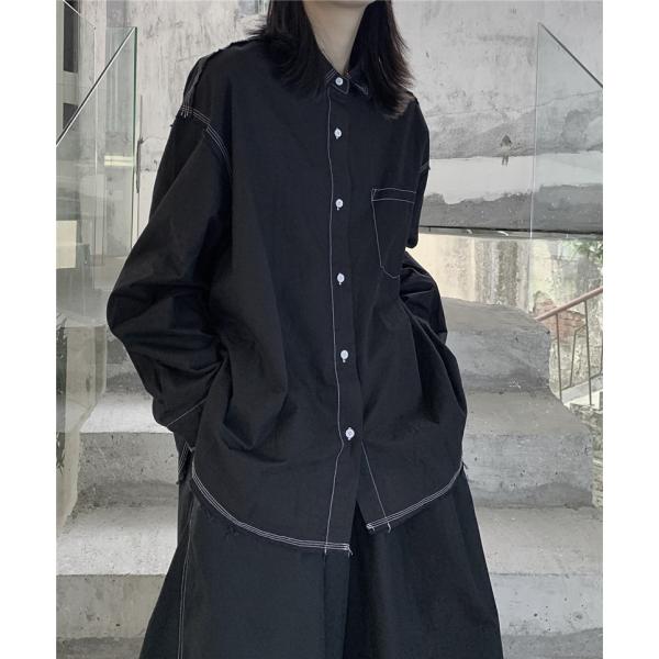 長袖シャツ ユニセックス レディース メンズ ゆったり 配色デザイン ポケット付き 男女兼用 ペアル...