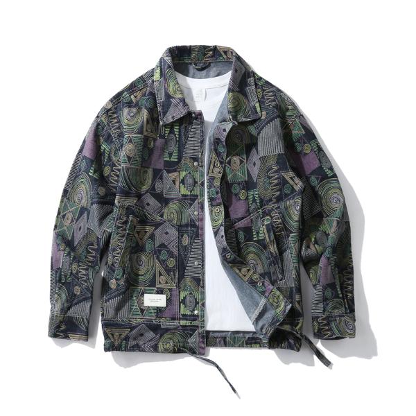 デニムジャケット ブルゾン シャツジャケット メンズ カバーオール 総柄 柄物 Gジャン おしゃれ ...