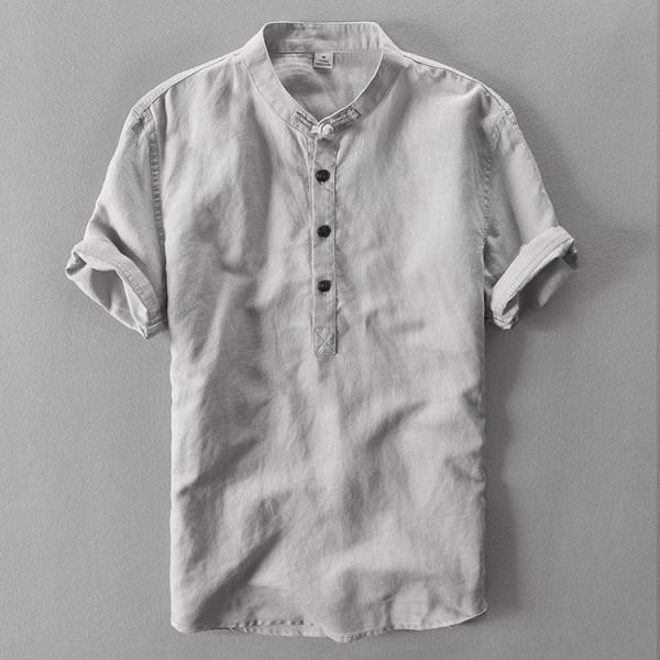 リネンシャツ メンズ 無地 半袖 麻綿 白シャツ シャツ カジュアル