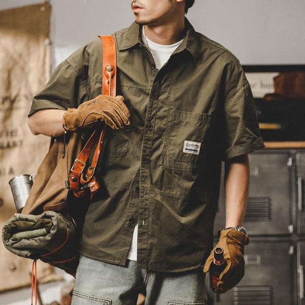 シャツ 半袖 アメカジ メンズ ポケット ベーシック シンプル ワークシャツゆったり オーバーシャツ...