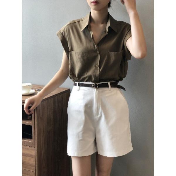 レディース シャツ 前開き 女性 無地 カジュアル ノースリーブ リヨセル 薄手 オフィス 通気 ソ...