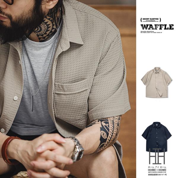 シャツ メンズ 半袖 大きいサイズ おしゃれ 開襟シャツ ワッフル生地 夏 夏服 サマー 涼しい ポ...