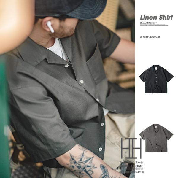 開襟シャツ シャツ メンズ 半袖 キューバシャツ リネンシャツ ポケット 大きいサイズ 夏 サマー ...