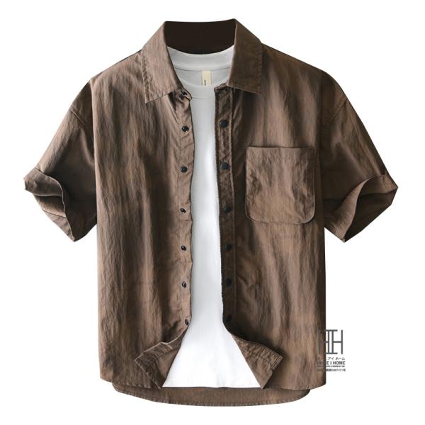 ワークシャツ 半袖 シャツ メンズ ナイロンシャツ 軽量 防シワ 速乾 おしゃれ スナップボタン 胸...