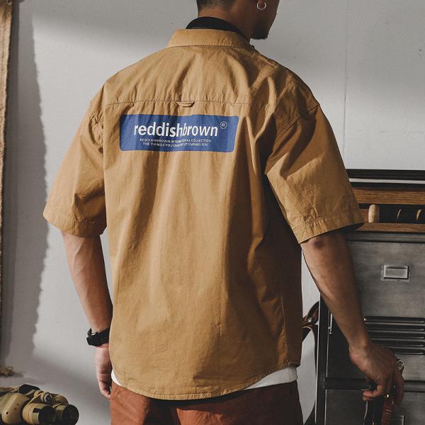 アメカジ ワークシャツ メンズ 白シャツ 半袖 ポケット付き 無地 ストリート バックプリント コッ...