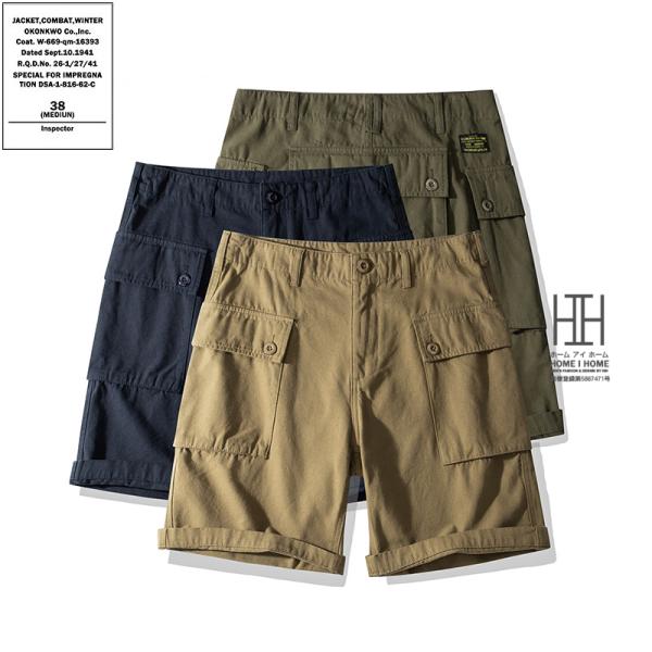 ショートパンツ メンズ ハーフパンツ 短パン カーゴショーツ YKK ジッパー 大容量ポケット 綿1...