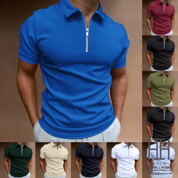 ゴルフ シャツ ポロシャツ メンズ 半袖 ポロ 無地 ハーフジップ シンプル 薄手 大きいサイズ ア...