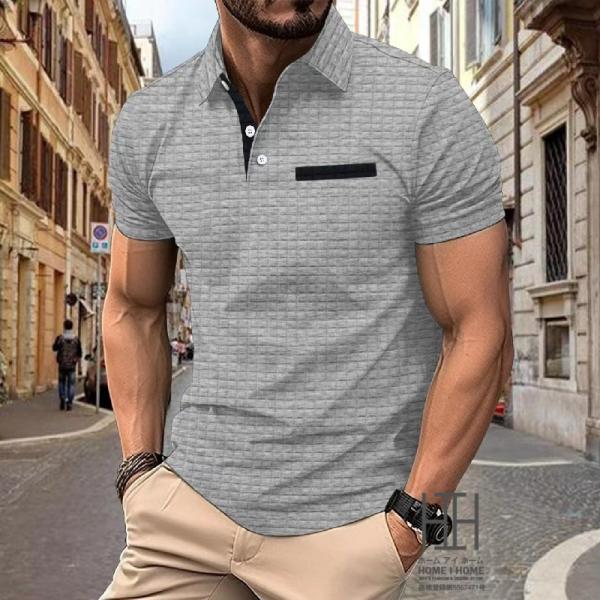 シャツ ポロシャツ メンズ 半袖 半袖ポロ ポロシャツ ゴルフ ワッフル地 チェック柄 カラー配色 ...