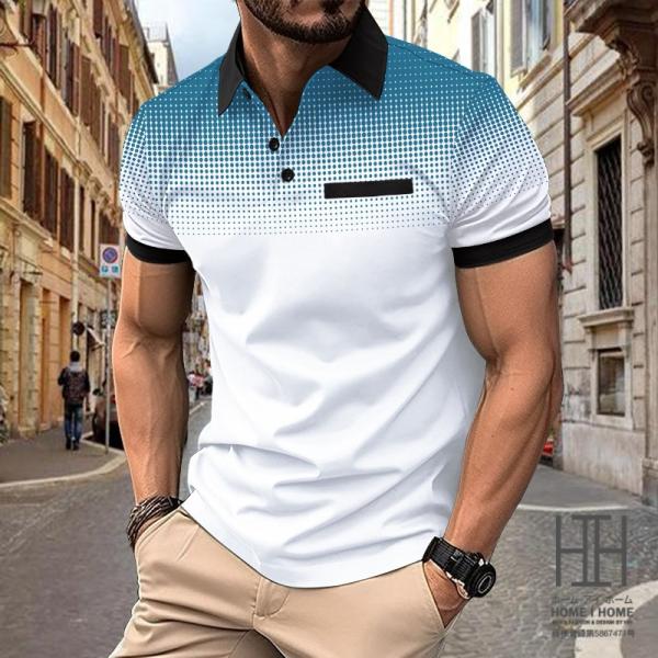 ポロシャツ メンズ 半袖 ゴルフ 立ち襟 ドット 柄物 グラデーション おしゃれ サマー 夏 夏物 ...