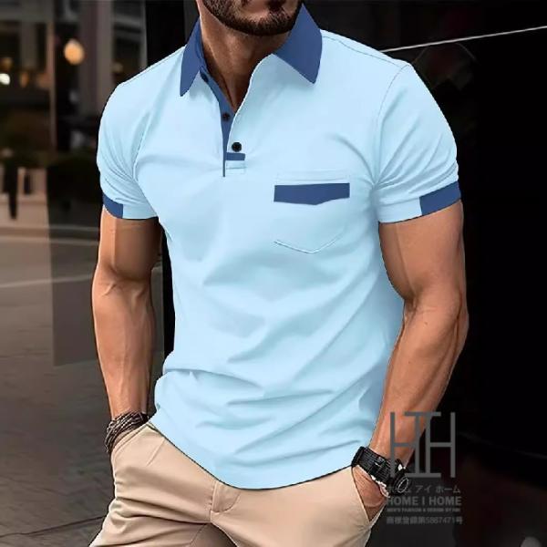 シャツ ポロシャツ メンズ 半袖 ゴルフ 半袖ポロ 無地 ポケット カラー配色 ゴルフウェア 大きい...