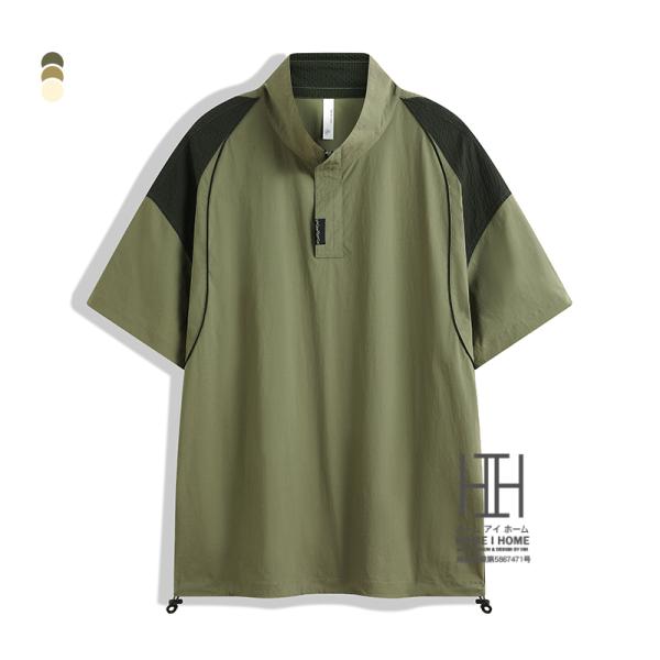 tシャツ メンズ 半袖 接触冷感 ひんやり 速乾 切り替え 立ち襟 ハーフジップ おしゃれ 涼しい ...