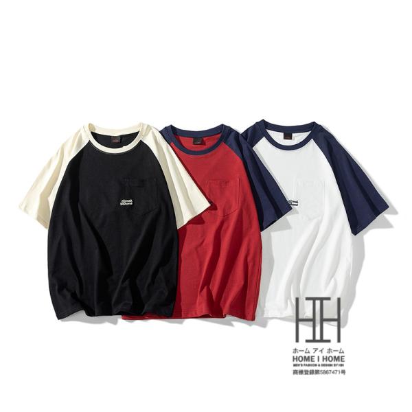 tシャツ メンズ 半袖 ラグランスリーブ 切り替え カラー配色 ポケット ワンポイント おもしろtシ...