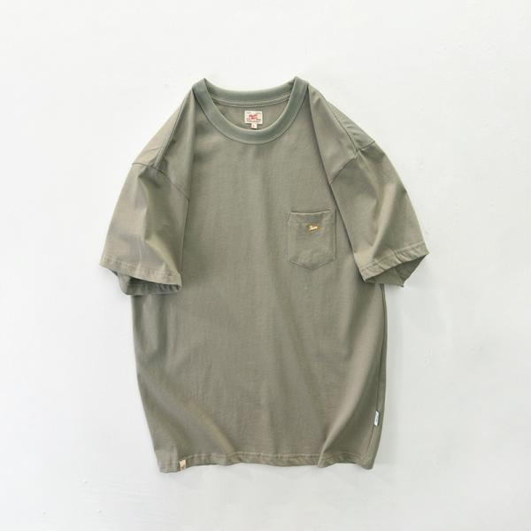 丸首tシャツ ポケット付き 綿t シンプル 半袖tシャツ カレッジ カジュアル 無地 カットソー 2...