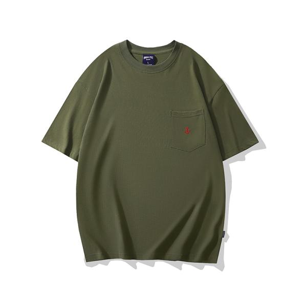tシャツ メンズ シンプル 胸ポケットつき 刺繍 綿素材 着心地良い 通気 吸汗 トップス カジュア...