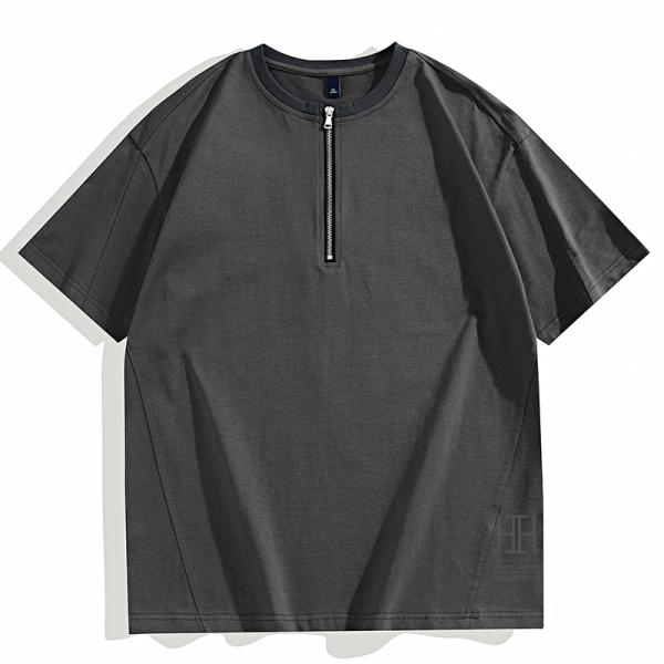 tシャツ メンズ 半袖 無地 おしゃれ カットソー 綿 100 クルーネック ハーフジップ おしゃれ...