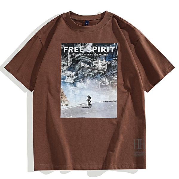 プリントtシャツ Tシャツ カットソー メンズ 半袖 大判プリント クルーネック 大きいサイズ 建物...