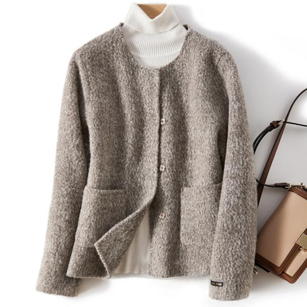 レディースラウンドネック ダブルフェイス 秋冬 通勤 ライトアウター スプリングコート 大人