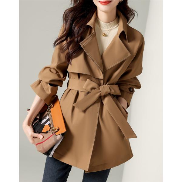 ショート丈トレンチコート レディース エレガント ベルトでフィットとフレアーシルエットを作れ 知的な...