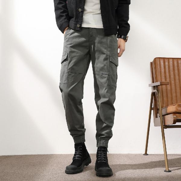 カーゴパンツ テーパードパンツ 裾絞り メンズ きれいめ 多ポケット ミリタリー系 無地 ストレッチ...