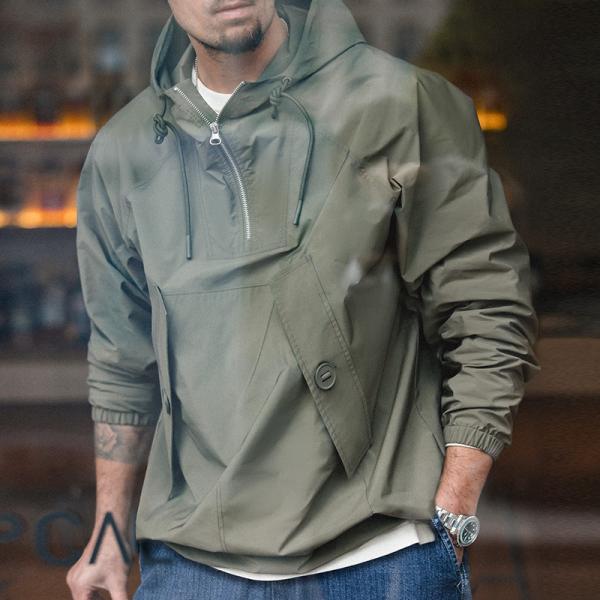 プルオーバーパーカー メンズ フード付き ウィンドブレーカー ミリタリージャケット 防風 アウター ...