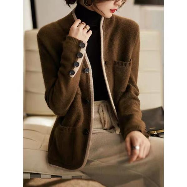 カーディガン セーター 長袖 レディース 差し色 キレイめ ポケット付き 柔らかい 配色 華やか お...