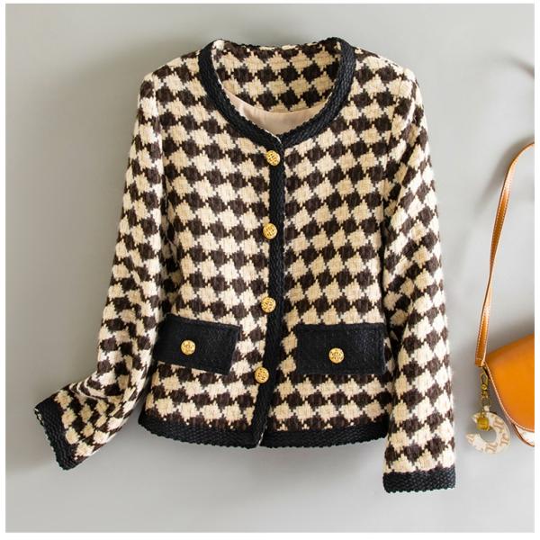 ノーカラーコート レディース ショート丈 長袖 ダイヤ模様 通勤 配色オフィス 結婚式 入学式 おし...