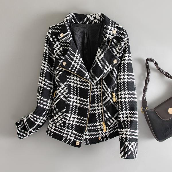 ライダースジャケット ラシャコート 千鳥格子 レディース ショート丈 キレイめ おしゃれ ダブルライ...