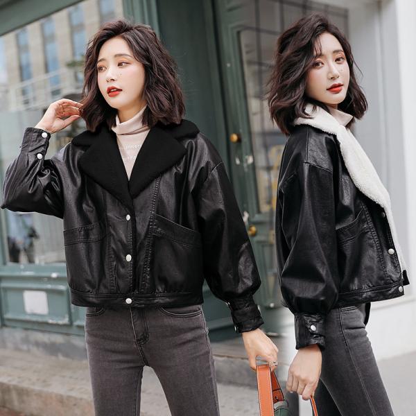 レザージャケット レディース 裏起毛 ボアブルゾン 大きい襟 革ジャン PU ブルゾン 女性 大きい...