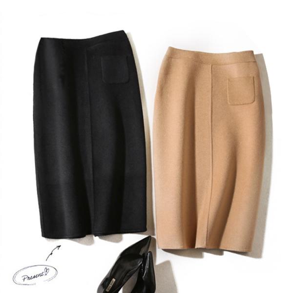 膝丈スカート カシミアダブルフェイク生地 通勤 バックスリット オフィス ウール混紡温もり モダン