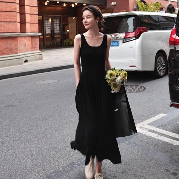 ワンピース ロング丈 レディース 袖なし カジュアル ラウンドネック フレア インナー 重ね着 柔ら...