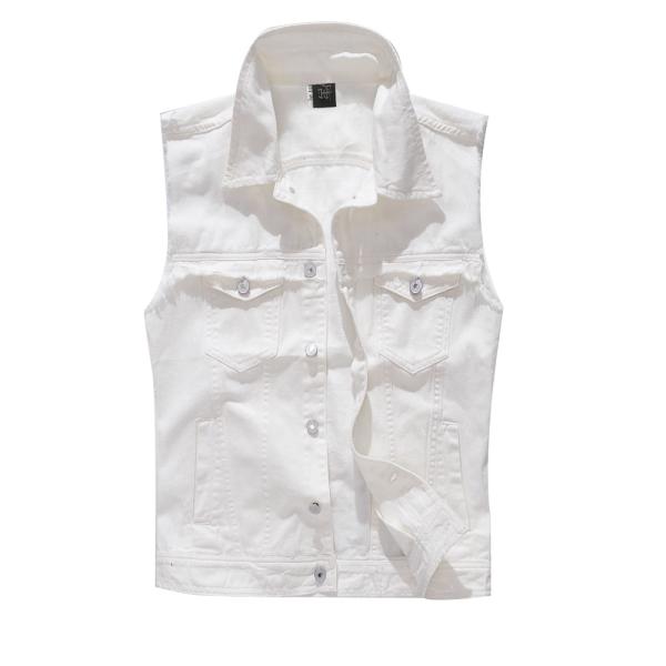 白デニム 爽やか ホワイトジャケット ベスト 袖なし 前開きベスト Gジャン カットオフ 街着 お兄...