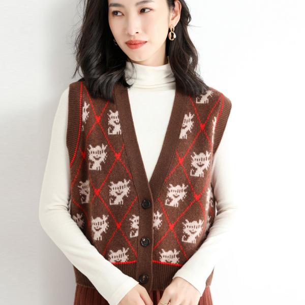 ベスト ニットベスト 秋冬 レディース 薄手 前開き トップス Vネック ゆったり 洗える お洒落 ...