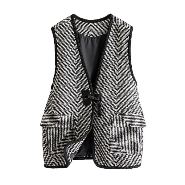 レディースベスト 春 冬 秋 レディース Vネック ベスト 前開き ヘリンボーン シェブロン柄 ラシ...