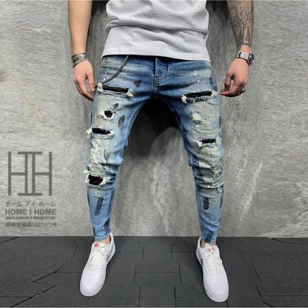 ダメージジーンズ メンズ ライダーパンツ デニム ジーンズ ズボン スキニージーンズ パンツ スリム...